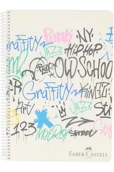 Mu Art Ahşap Faber-Castell Graffiti Pattern Spiral Notebook, A4, 120 Sheets, 70g Paper, Checkered, Durable Cover