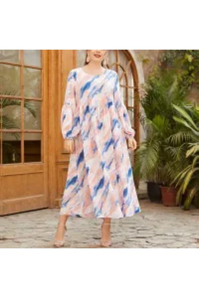 Muchmy Pink Graphic Print Maxi Dress - Perfect for Casual Wear or Parties - Plus Size Muslim Gown
