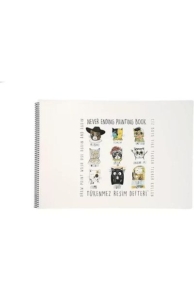 Mu Art Ahşap Ballpoint Art Notebook - Painter Cats - 25X35 cm