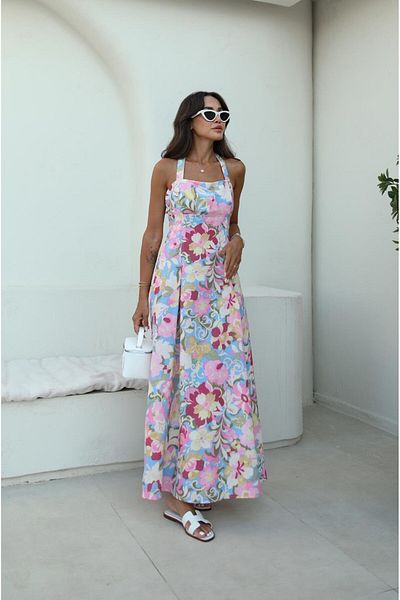 Havoş Colorful Floral Patterned Strap Tie Dress