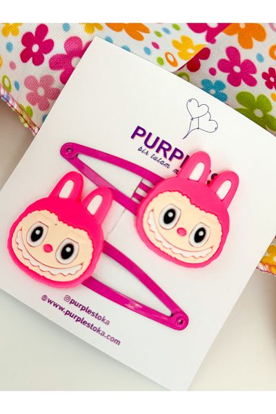 PURPLE'S BİR TUTAM MUTLULUK Labubu Figured Triangle Model Double Baby Kids Snap Buckle