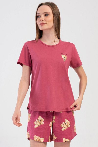 VİENETTA Cotton Women's Short Sleeve Shorts Pajamas Set, 409083
