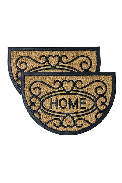 OPTIM DEKO Pachet 2 x Covoras intrare usa, fibra cocos si cauciuc, semicerc Home - 60x40 cm