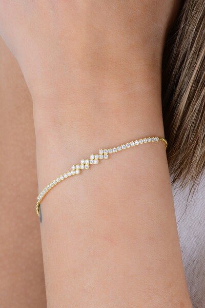 Söğütlü Silver Gümüş altın yaldızlı pırlanta modeli zirkon taşlı modern ışılt...