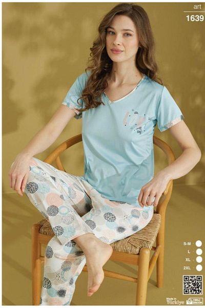 RAPAPA Women's Short Sleeve Pajamas Bottom Top Long Set 1639