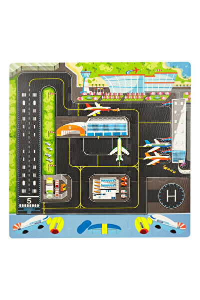 LUDIRO EVA Foam Puzzle Mat for Children, Set of 9 Educational Pieces with Airport, 3D Airplane