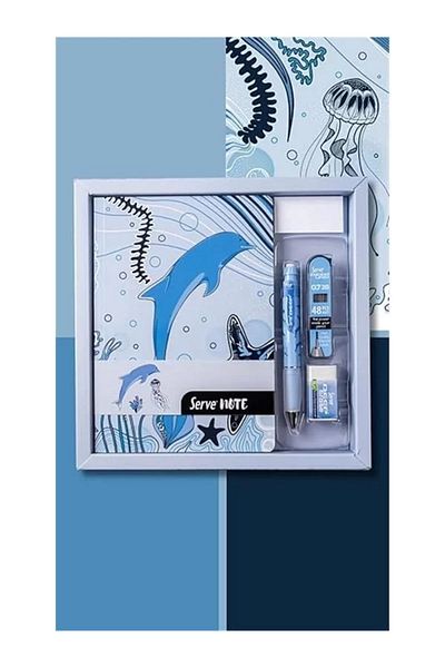 Mu Art Ahşap Notebook Set - Patterned Sky Blue in Special Box