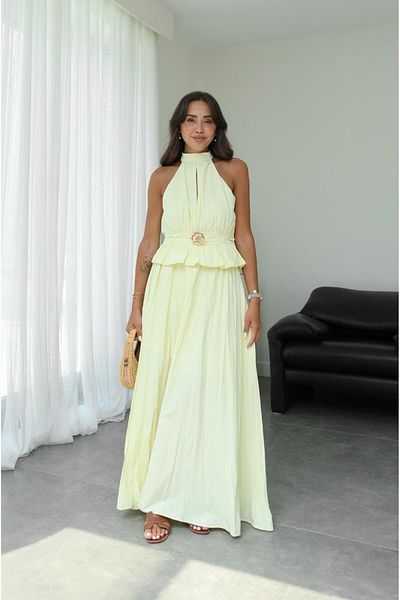 Havoş Light Yellow Berha Judge Collar Blouse Skirt Suit