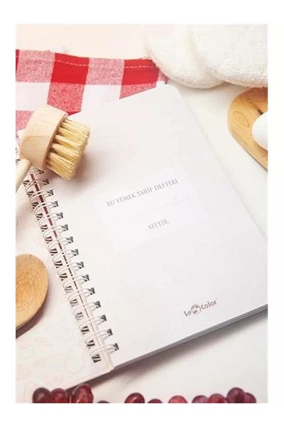 Mu Art Ahşap Food Recipe Book Visual Spiral Beige