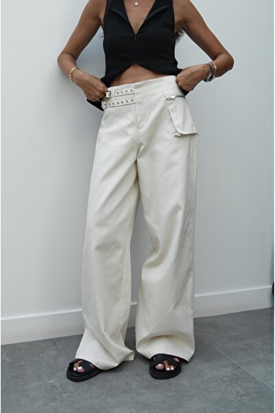 Havoş Ecru Zipper Pocket Detailed Trousers