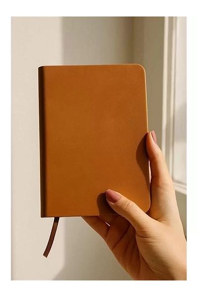 Mu Art Ahşap Unlined Notepad, Tan Thermo Leather Cover Notebook, 128 Sheets A5 Notebook, Office and