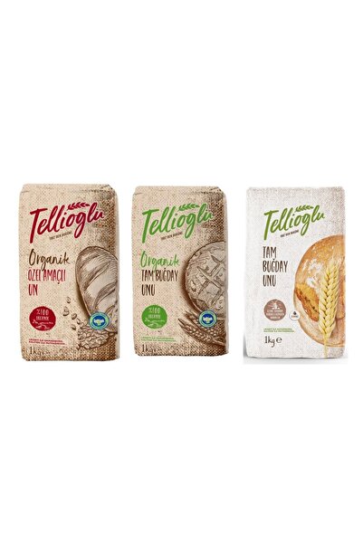 tellioğlu Organik Tam Buğday Unu/Organik Özel Amaçlı/Tam Buğday Unu 3x1Kg