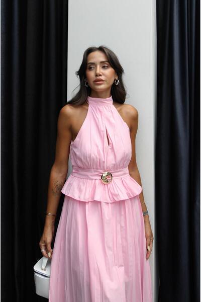 Havoş Pink Berha Hakim Collar Blouse Skirt Suit