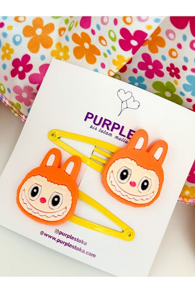 PURPLE'S BİR TUTAM MUTLULUK Labubu Figured Triangle Model Double Baby Kids Snap Buckle