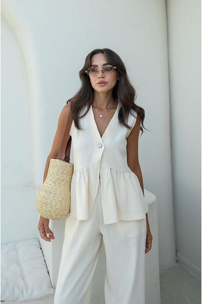 Havoş Ecru Single Button Front Vest Trousers Suit