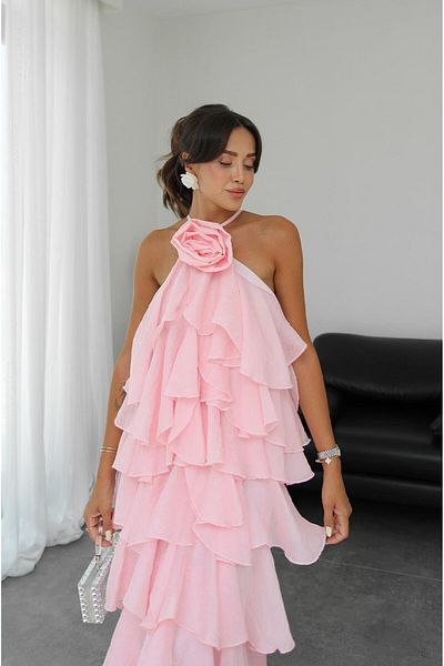 Havoş Pink Rose Detailed Layered Dress