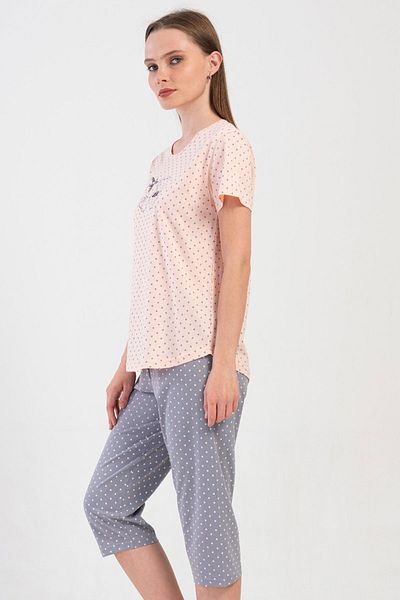 VİENETTA Cotton Women's Short Sleeve Capri Pajama Set, 409014