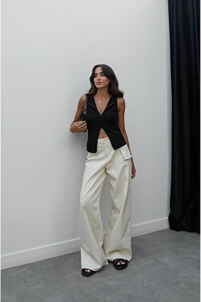 Havoş Ecru Zipper Pocket Detailed Trousers