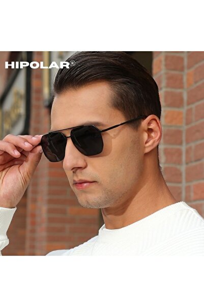 Hipolar - Ochelari de soare polarizați, clasa 3, ramă metalică, lentilă neagră HD6, UV400, cu carcasă rezistentă la șocuri