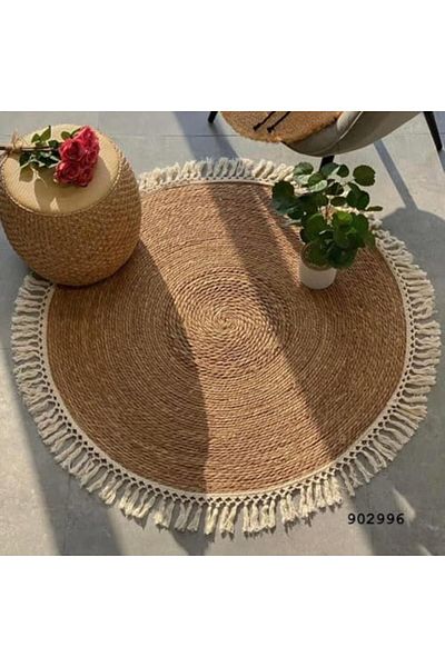 genric FFD Round Jute Carpet | Handwoven Braided Natural Jute Area Rug - Rustic Vintage Beige 100x100cm