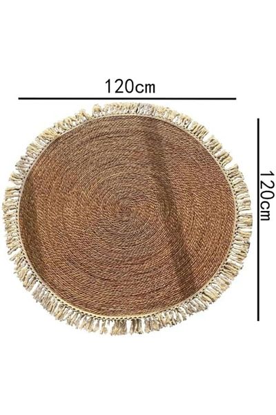 genric FFD 120cm Round Jute Carpet Handwoven Jute Braided Area Rug | Rustic Vintage Reversible Carpet,