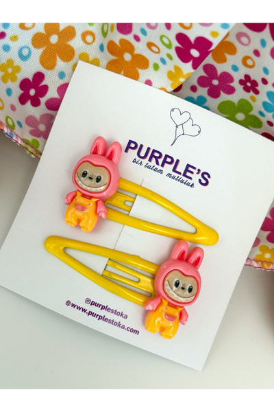 PURPLE'S BİR TUTAM MUTLULUK Labubu Figured Enamel Double Baby Kids Snap Buckle