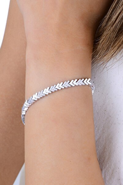 Söğütlü Silver Gümüş rodyumlu zirkon taşlı aynalı v model uzay yolu bileklik ...