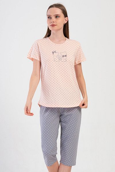 VİENETTA Cotton Women's Short Sleeve Capri Pajama Set, 409014