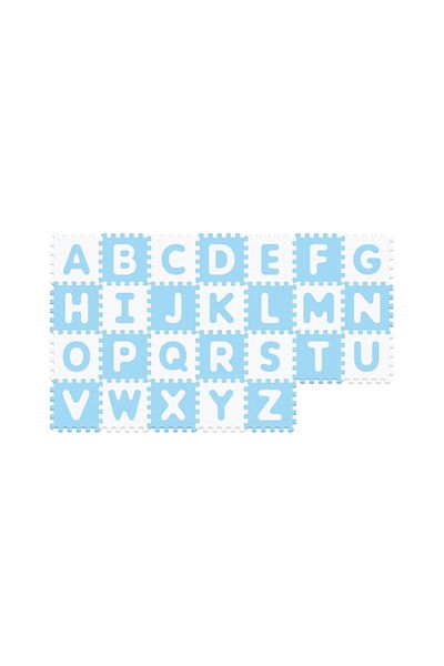 LUDIRO Puzzle Mat with Letters A-Z, 26 Pieces 32x32 cm, EVA Foam with Silver Ions, White Blue