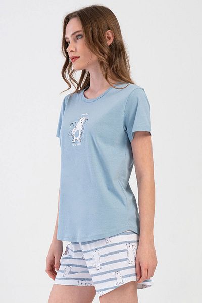 VİENETTA Cotton Women's Short Sleeve Shorts Pajamas Suit, 408104