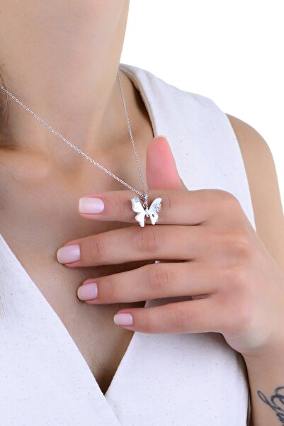 Söğütlü Silver Gümüş rodyumlu ve zirkon taşlı rüya kelebeği kolye SGTL12955RODAJ