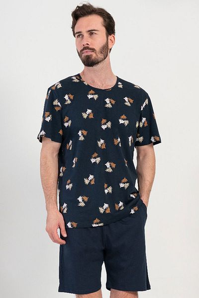 VİENETTA Cotton Men's Short Sleeve Capri Pajama Suit, 408022