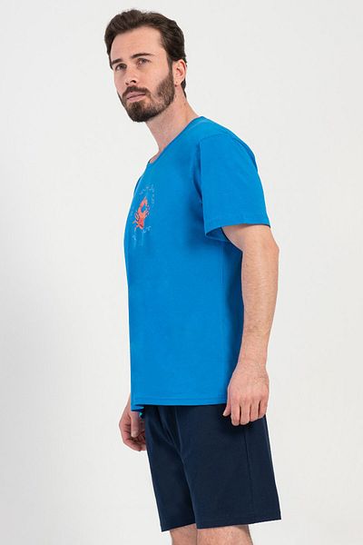 VİENETTA Cotton Men's Short Sleeve Shorts Pajamas Suit, 408111
