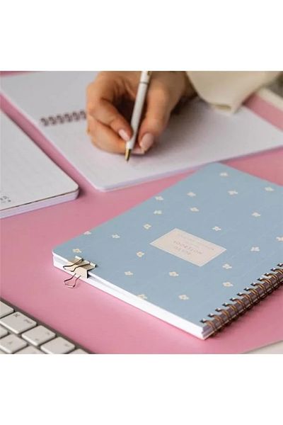 Mu Art Ahşap A5 Spiral Cardboard Cover Lined School Notebook 80 Sheets Set of 2 - with Lesson Schedule - Cherry