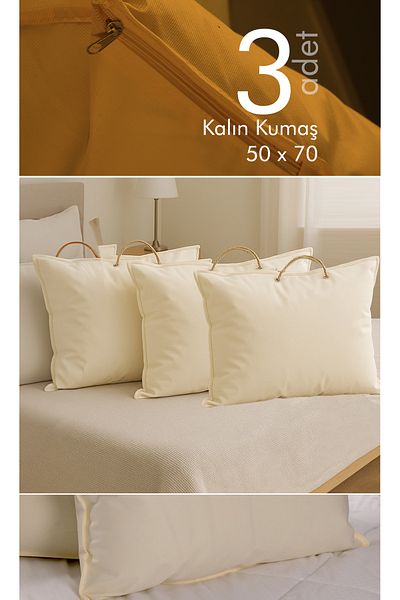 Vedsey Home Organizer Σετ 3 70x50 εκ. Μαξιλάρι & Organizer Ρούχων Hurç Cream