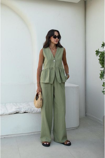Havoş Green Single Button Vest Trousers Suit