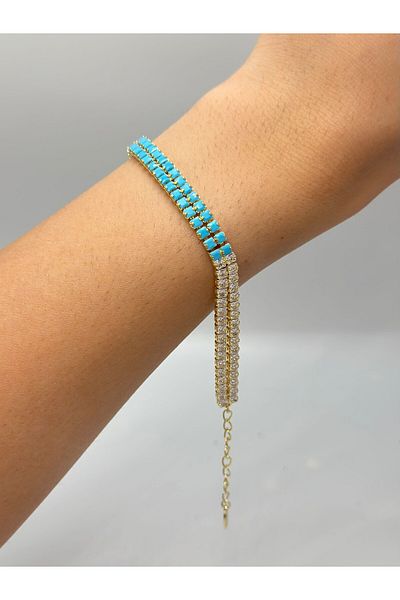 MyladyAccessoriess Blue and Gold Zircon Stone Detail Steel Bracelet