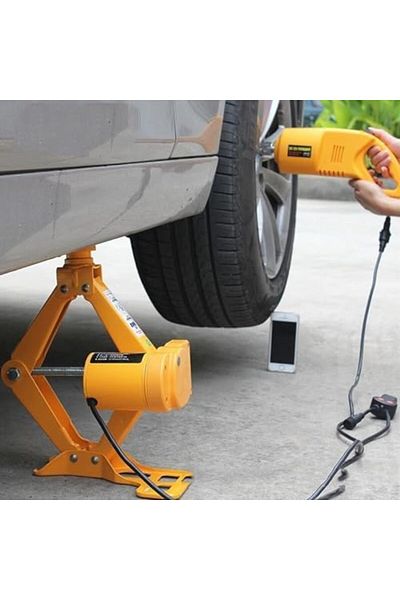 Generic 3 Ton Electric Scissor Car Jack and Tire Inflator Pump Kit with Impact Wrench - 12V DC Automotive Li
