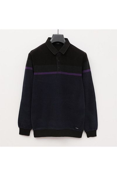 Dio Rise Men's Polo Neck Knitwear Long Sleeve Slim T-Shirt - (M-2Xl) - Dsr-2202 - Black - Marine