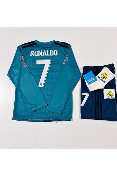 MONTENERO Cristiano Ronaldo Turquoise Roveşata Long Sleeve Kids Jersey Set of 4 with Crest