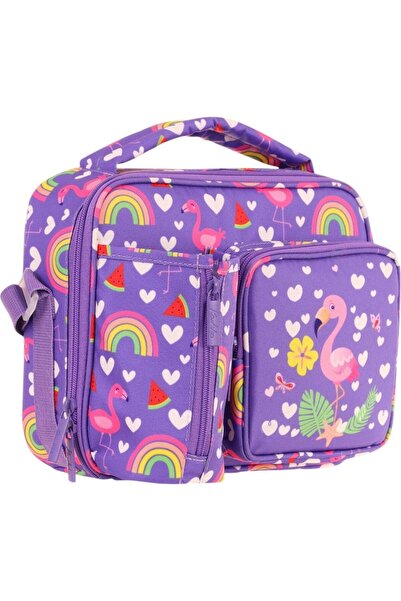 KAUKKO حقيبة غداء مدرسية للفتيات باللون الوردي الأرجواني فلامينجو منقوشة حرار...
