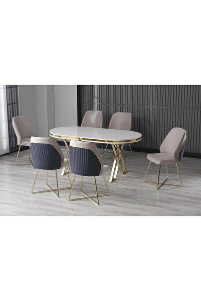 ÜNALMIŞ Mutfak Yemek Masa Sandalye Takımı Lüx Quality 90x170 (1MASA-6SANDALYE)