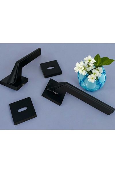 KOLDOOR Rivax Anka Matte Black Zamak Square Rosette Room Door Handle 1 Set