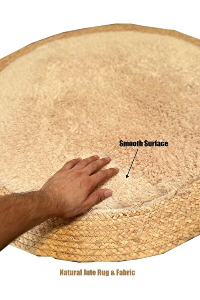 genric FFD Round Jute and White Plush Area Rug 120x120cm – Soft, Eco-Friendly Natural Fiber Carpet
