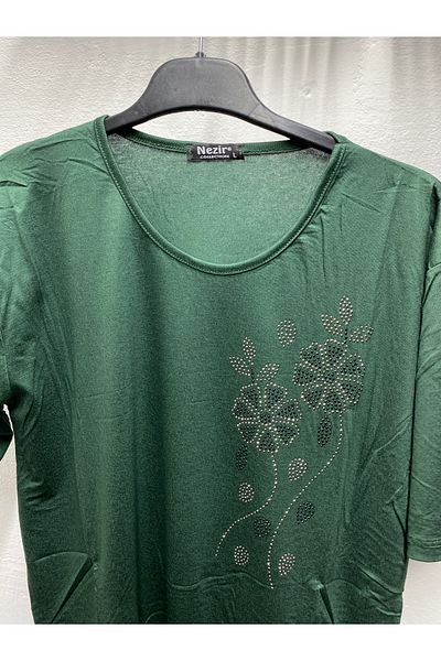 NEZİR Self-Stone Summer Spring Lycra Mother Women's Short Sleeve Bluz Combed Cotton