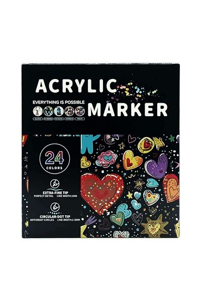 hobi market art Double Tip Acrylic Marker Pen Set 24 Colors