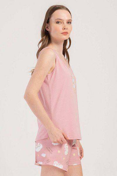 VİENETTA Cotton Women's Wide Strap Shorts Pajamas Set, 409012