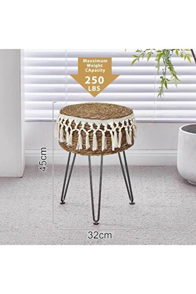 genric FFD Handwoven Pouf Ottoman | Natural Seagrass Footrest with 3 Metal Legs | Round Vanity Stool