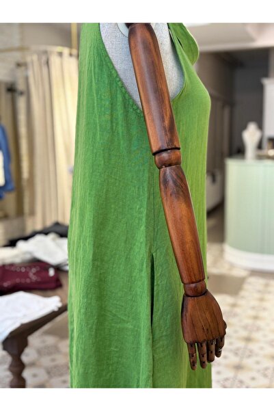 The Zest Boutique İtalyan Keten Degaje Yaka Elbise