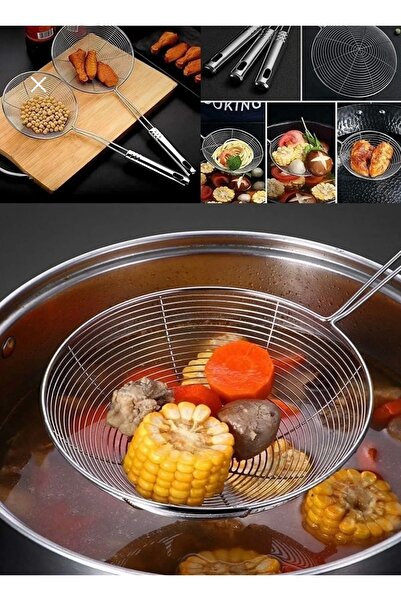 btm home 1 قطعة مصفاة من الفولاذ المقاوم للصدأ بمقبض معدني مصفاة للقلي